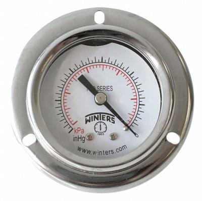 WINTERS Panel-Mount Pressure Gauge: Front Flange, 0 psi to 100 psi, 2 in Dial, 1/8 in NPT Male - Front-Flange Panel-Mount with Brass/Bronze Wetted Parts
