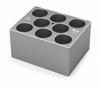 IKA Dry Block: Anodized Aluminum, 3 3/4 in Overall Wd, 3 in Overall Lg, 8 Wells, 23 3/4 mm Well Dia (MPN 4470000). Key specifications — Product Type: Dry Block Heater; Includes Thermometer Well: Yes; Material: Anodized Aluminum; Brand: IKA.