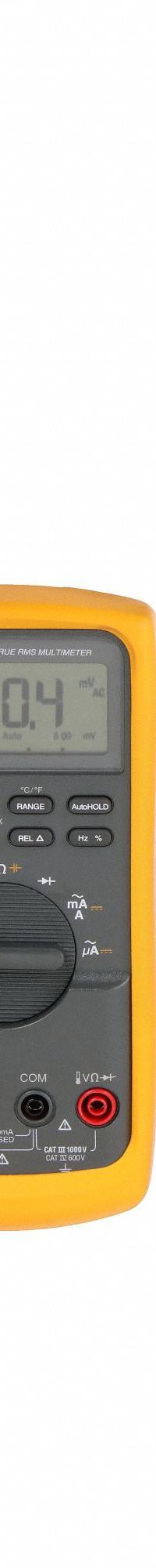 FLUKE Digital Multimeter: TRMS, CAT III 1000V/CAT IV 600V, 10 A Max AC Current Measurement (MPN Fluke-87-V/E2). Key specifications — Brand: FLUKE; Calibration Certificate Included: No Certification Included; Instrument Safety Rating: CAT III 1000V; Instrument Counts: 20,000.