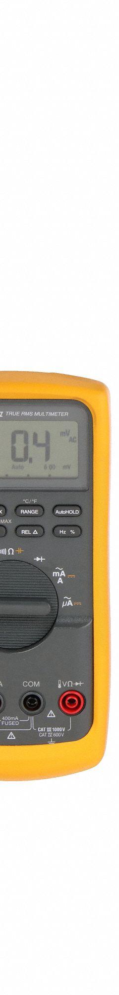 FLUKE Digital Multimeter: TRMS, CAT III 1000V/CAT IV 600V, 10 A Max AC Current Measurement (MPN Fluke-87-V/E2). Key specifications — Brand: FLUKE; Calibration Certificate Included: No Certification Included; Instrument Safety Rating: CAT III 1000V; Instrument Counts: 20,000.