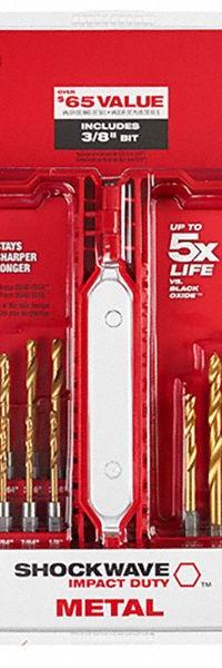 MILWAUKEE Hex Shank Drill Set: 23 Pc, 1/16" to 3/8", 135° Split Point, TiN-Coated HSS (MPN 48-89-4631). Key specifications — attr1239143: Impact Rated.