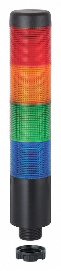 WERMA Tower Light Assembly: 4 Tier, Blue/Green/Red/Yellow, Sounder Tier Included, 209 mm Overall Ht (MPN 69925075). Key specifications — Manufacturer Part Number: 69925075; Brand: WERMA; Operating Voltage: 24V AC/DC; Light Tier Color: Red.