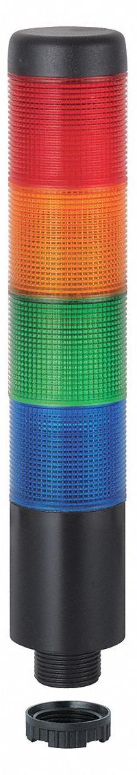 WERMA Tower Light Assembly: 4 Tier, Blue/Green/Red/Yellow, Sounder Tier Included, 209 mm Overall Ht (MPN 69925075). Key specifications — Manufacturer Part Number: 69925075; Brand: WERMA; Operating Voltage: 24V AC/DC; Light Tier Color: Red.