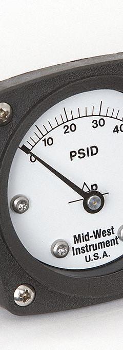 MIDWEST INSTRUMENT Differential Pressure Gauge: Back, 1/4 in NPT Female, ±3-2-3% Gauge Accuracy, 140 (MPN 140-AA-00-OO-50P). Key specifications — Sensor Type: Diaphragm; Series: 140; Housing Material: Aluminum; Certificate of Calibration: Not Included; Gauge Accuracy: ±3-2-3%.