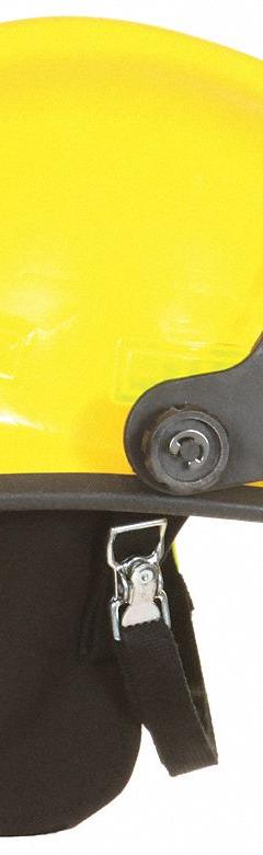 FIRE-DEX Fire Helmet: Yellow, Fiberglass, Modern Rear Brim, Chin Strap, 6 pt Ratchet (MPN 911H712). Key specifications — Color: Yellow; Chin Strap: Yes; Brand: FIRE-DEX; Shell Material: Fiberglass; Style: Modern Rear Brim; Suspension: 6 pt Ratchet.