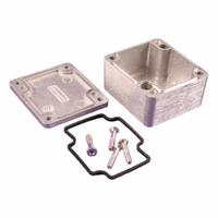 HAMMOND Enclosure: Die-Cast Aluminum, 2 in x 2 in x 1 in, NEMA 1/12/13/4/4X, Solid Cover, Screw On (MPN 1550Z104). Key specifications — Brand: HAMMOND; Closure Method: Screws; Enclosure Material: Die-Cast Aluminum; Knockouts: Not Included.