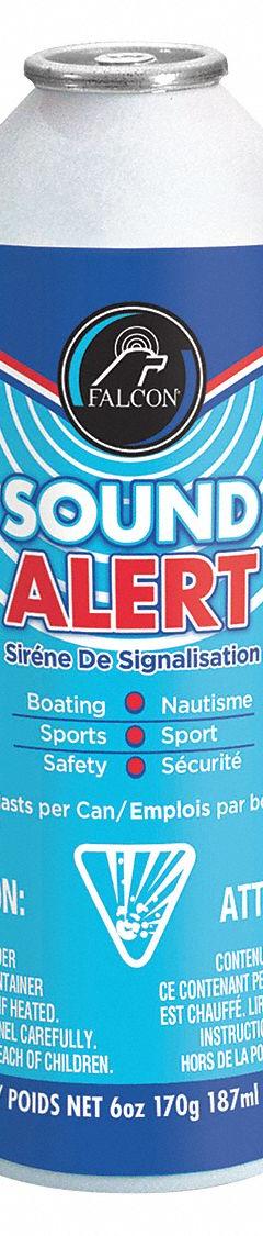 SOUND ALERT Personal Safety Horn Refill: 120 dB, 6 oz Net Wt, 65 ft Coverage, 6 7/16 in Lg (MPN FSA6R). Key specifications — Sound Level: 120 dB; Brand: SOUND ALERT; Product Type: Personal Safety Horn Refill.
