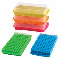 Tube Rack: 4 3/4 in Overall Wd, 2 in Overall Ht, 9 3/4 in Overall Lg, Polypropylene, Multicolor (MPN HS2345A). Key specifications — Material: Polypropylene; Mounting Location: Benchtop; Color: Multicolor; Product Type: Test Tube Rack; Total Holding Capacity: (96) Wells; Brand: HEATHROW SCIENTIFIC.