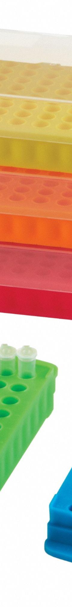 Tube Rack: 4 3/4 in Overall Wd, 2 in Overall Ht, 9 3/4 in Overall Lg, Polypropylene, Multicolor (MPN HS2345A). Key specifications — Material: Polypropylene; Mounting Location: Benchtop; Color: Multicolor; Product Type: Test Tube Rack; Total Holding Capacity: (96) Wells; Brand: HEATHROW SCIENTIFIC.