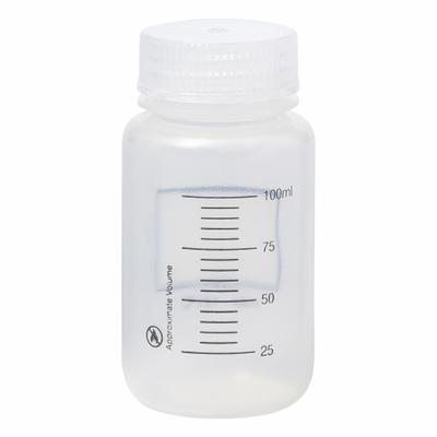 APPROVED VENDOR Graduated Bottle: Polypropylene, 125 mL, 4 fl oz, Closure Included - Polypropylene Wide Mouth Round Lab Bottles
