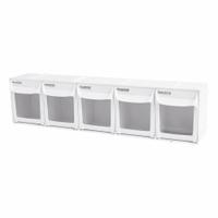 DIAMOND STORAGE SOLUTIONS Tip-Out Bin: 4 3/4 in x 23 3/4 in x 6 in, Wall, Stacking Capable, 5 Bins (MPN 3030-5-BIN-2). Key specifications — Brand: DIAMOND STORAGE SOLUTIONS.