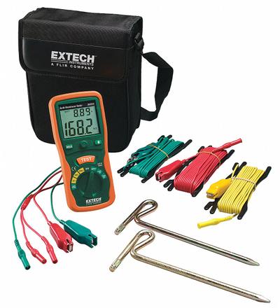 EXTECH Earth Ground Tester Kit: 20 ohm to 2,000 ohm, CAT III 1000V, Digital, 2.5 mA - Earth Ground Resistance Tester Kits