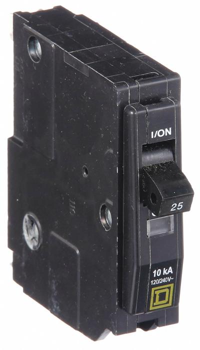 SQUARE D Miniature Circuit Breaker: 25 A, 120/240V AC, Single Phase, 10kA at 120/240V AC - QO Series, Plug-In Square D Miniature Circuit Breakers