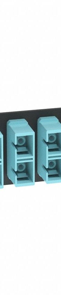 PANDUIT Fiber Optic Adapter Panel: Multi-Mode, OM4, 6 Fiber Ports, SC, PC, Duplex, Aqua, Opticom (MPN FAP6WAQDSCZ). Key specifications — Brand: PANDUIT; Connector Type: SC; Port Configuration: Duplex; Color: Aqua; Contact Type Finish: PC.