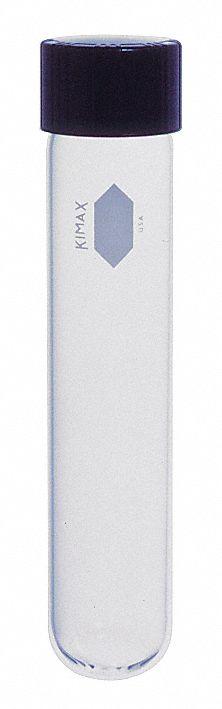 KIMBLE Culture Tube: 160 mL, Culture Tube, 38 mm Body Dia, 200 mm Overall Ht, Colorless, Phenolic (MPN 45066-38200). Key specifications — Graduated: No; Includes Closure: Yes; Body Color: Colorless; Brand: KIMBLE; Bottom Shape: Round.
