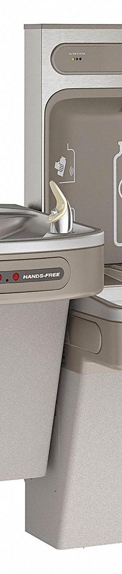 ELKAY Bi-Level Drinking Fountain with Bottle Filler: On-Wall, 8 gph @ 50°F, Vinyl Clad Steel, Gray (MPN LZOOTL8WSLK). Key specifications — Brand: ELKAY; Housing Material: Vinyl Clad Steel; Filter Access: Bottom Panel Access; Housing Finish: Granite; Chilling Capacity: 8 gph @ 50°F; Housing Color: Gray.