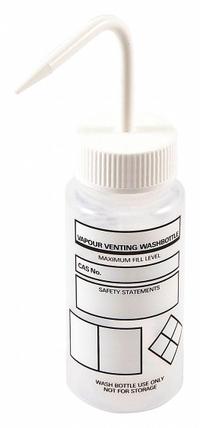 DYNALON Wash Bottle: 250 mL, Write-On, White, Wide, Std Spout Spout, Colorless, 60 mm Body Dia (MPN 506475-0001G). Key specifications — Closure Color: White; Vented/Nonvented: Vented; Body Color: Colorless; Brand: DYNALON; Imprinting Group: No Imprinting or Write On.
