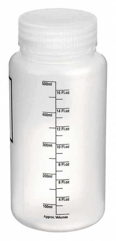 DYNALON Storage Bottle: Polypropylene, 500 mL, 16.9 fl oz, Closure Included, Colorless - Polypropylene Wide Mouth Round Lab Bottles