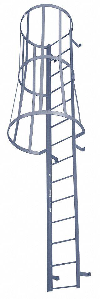 COTTERMAN Fixed Ladder with Safety Cage: 24 ft Overall Ht, 26 in Overall Wd, Steel - Safety Cage Fixed Ladders