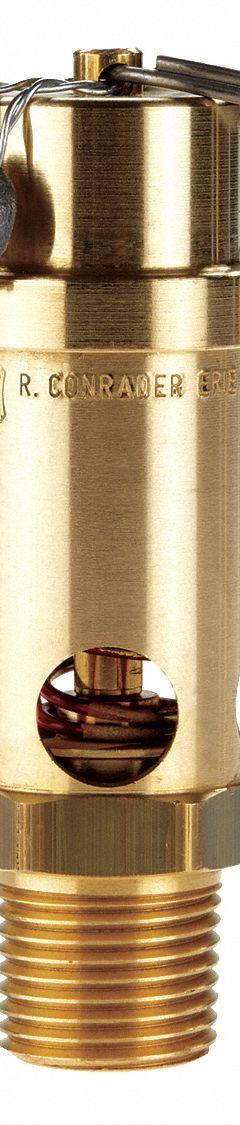 CONRADER Safety Valve: Soft Seat, 1/2 in (M)NPT Inlet (In.), 1/2 in (F)NPT Outlet (In.), Brass (MPN SRV530-12-225 sst). Key specifications — attr291993: Soft Seat; attr291998: Brass; attr292007: Silicone; attr292009: Brass; attr294753: CONRADER.
