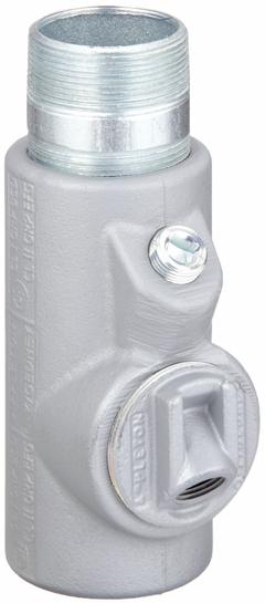 Sealing Fitting - Vertical: Iron, 1 1/4 in Trade Size, Male to Female, 4 15/16 in Overall Lg (MPN EYDM-125). Key specifications — Brand: APPLETON ELECTRIC; Connection Type: Threaded; Thread Gender: Male to Female; Ends - Hazardous Fittings: 1-1/4 in FNPT x 1-1/4 MNPT; Material: Iron; Hazardous Location Rating: Class III; Thread Type: NPT; Standards: UL 886.
