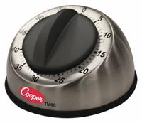COOPER ATKINS Mechanical Timer: Non-Skid Rubber Feet, 3 3/8 in x 4 in, 3 3/8 in Overall Dp, Audible (MPN TM60-0-8). Key specifications — Clock Function Included: No; Count Direction: Count Down; Features: Non-Skid Rubber Feet; Digital Display Screen Type: No Display; Alarm Type: Audible; Brand: COOPER ATKINS; Maximum Time Setting: 60 minutes.