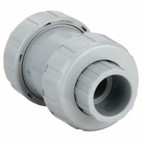HAYWARD Check Valve: Ball, Inline Valve Body, CPVC, 1 in Pipe Size, True Union Socket/NPT, Std, EPDM (MPN TC20100STE). Key specifications — Ball Material: CPVC; Brand: HAYWARD.