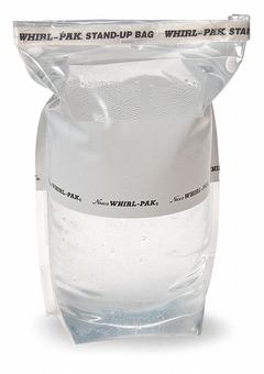 WHIRL-PAK Sampling Bag: Self-Standing, Sterile, 24 fl oz Capacity - oz, 710 mL Capacity - mL (MPN B01401). Key specifications — Brand: WHIRL-PAK; Color: Clear; Product Type: Sampling Bag; Standards: FDA Approved Material; Style: Self-Standing.