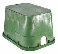 NDS Valve Box: Polyolefin, Rectangular, 12 3/4 in Overall Ht, 15 1/8 in Overall Wd, 19 in Overall Lg (MPN 114BC). Key specifications — Brand: NDS; Material: Polyolefin; Color: Green.