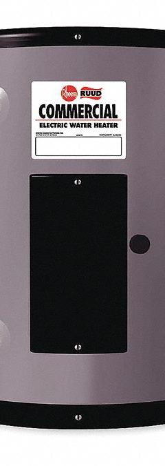 RHEEM Electric Water Heater: 120V, 19.9 gal, 2,000 W, Single Phase, 25.12 in Ht, 20 gph @ 40°F (MPN EGSP20). Key specifications — Phase: Single; Brand: RHEEM.
