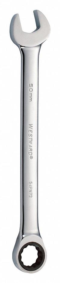 WESTWARD Combination Wrench: Alloy Steel, Chrome, 50 mm Head Size, 25 3/4 in Overall Lg, Std (MPN 54PN72). Key specifications — attr309600: 50 mm; attr309611: Chrome; attr309610: Alloy Steel; attr309604: No; attr309612: No; attr309613: No; attr309615: No; attr324932: WESTWARD.