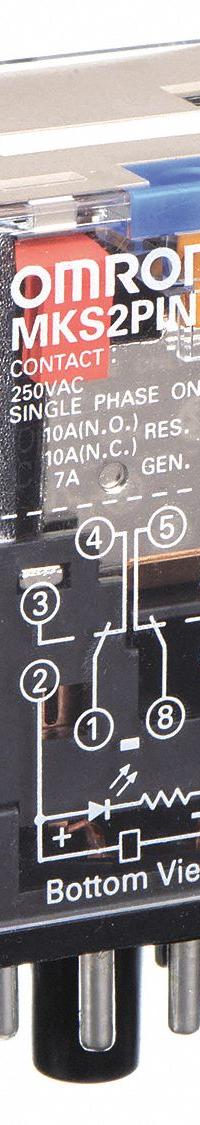 OMRON General Purpose Relay: Socket Mounted, 10 A Current Rating, 24V DC, DPDT, 8 Pins/Terminals (MPN MKS2PINDC24). Key specifications — Brand: OMRON; Base Type: Octal; Mounting Style: Plug-In; Pin Shape: Round; Electrical Connection: Plug-In; Manufacturer Part Number: MKS2PINDC24; Operating Current: 10 A at 250V AC (Resistive Load); Series: MK-S Series.