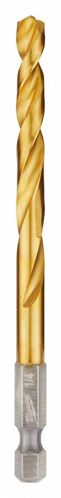MILWAUKEE Hex Shank Drill Bit: 1/4", 135° Split Point, TiN-Coated HSS, Impact Rated (MPN 48-89-4613). Key specifications — attr1234973: Impact Rated; attr1234966: MILWAUKEE; attr1234978: 0.2500.
