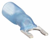 3M Fork Terminals: Blue, Heat Shrink, #10 Stud Size, 16 AWG – 14 AWG Wire Range, Locking Fork (MPN MH14-10FLX). Key specifications — Barrel Style: Strain Relief; Manufacturer Part Number: MH14-10FLX; Brand: 3M; Series: TH.