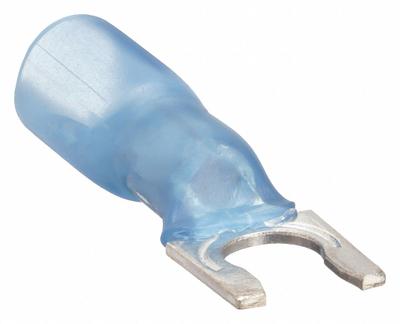 3M Fork Terminals: Blue, Heat Shrink, #10 Stud Size, 16 AWG – 14 AWG Wire Range - Insulated Fork Terminals with Heat Shrink