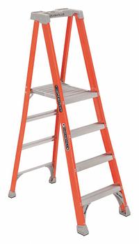 LOUISVILLE LADDER Platform Stepladder: 4 ft Ladder Size, Fiberglass, 300 lb Load Capacity, 26 lb Wt (MPN FXP1704). Key specifications — Brand: LOUISVILLE LADDER; Included Features: Impact-Resistant Bracing.