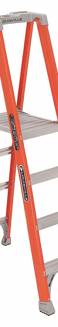 LOUISVILLE LADDER Platform Stepladder: 4 ft Ladder Size, Fiberglass, 300 lb Load Capacity, 26 lb Wt (MPN FXP1704). Key specifications — Brand: LOUISVILLE LADDER; Included Features: Impact-Resistant Bracing.