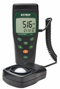 EXTECH Light Meter: Carrying Case/Protective Sensor Cover, ±3% Light Level Accuracy, LCD, LED (MPN LT45). Key specifications — Brand: EXTECH; Light Level Accuracy: ±3%; Digital Display Screen Type: LCD; Includes: Carrying Case; Lights Tested: LED; Certificate of Calibration: Not Included.