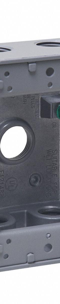 BELL Electrical Box: Aluminum, Rectangular, 1 Gangs, 1/2 in Hub Size, 18.3 cu in Capacity, Gray (MPN 5322-0). Key specifications — Color: Gray; Brand: BELL.