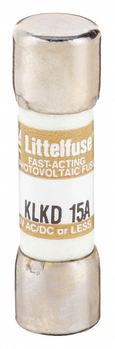 LITTELFUSE Fuse: KLKD Series, Midget, Fast-Acting, 15 A, 600 V AC, 600 V DC - Fast-Acting Cylindrical Fuses