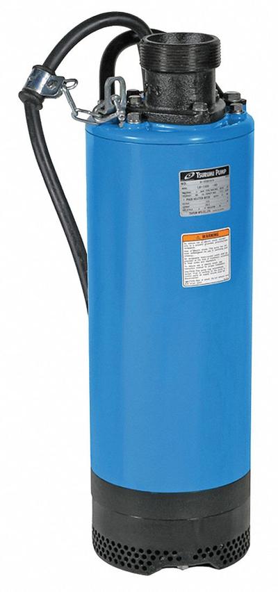 TSURUMI Plug-In Utility Pump: 2 hp, 1/4 in Max. Dia. Solids, Continuous Duty, 115V AC - Heavy-Duty Submersible Electric-Operated Dewatering Pumps