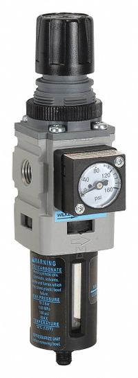 WILKERSON Filter-Regulator: B08 Series, 1/4 in NPT, 73 cfm, 5 micron, 0 psi to 125 psi, Auto Drain (MPN B08-02-FRG0B). Key specifications — attr109419: WILKERSON; attr109429: Aluminum; attr109463: Yes; attr109467: Nitrile; attr109468: B08.