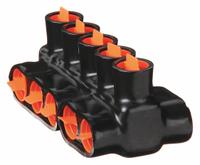BLACKBURN Multitap Connector: 5 Port, Double-Sided Entry, 10 AWG – 250 kcmil Wire Size, Black (MPN AMTD250105). Key specifications — Body Material: Aluminum; Brand: BLACKBURN.