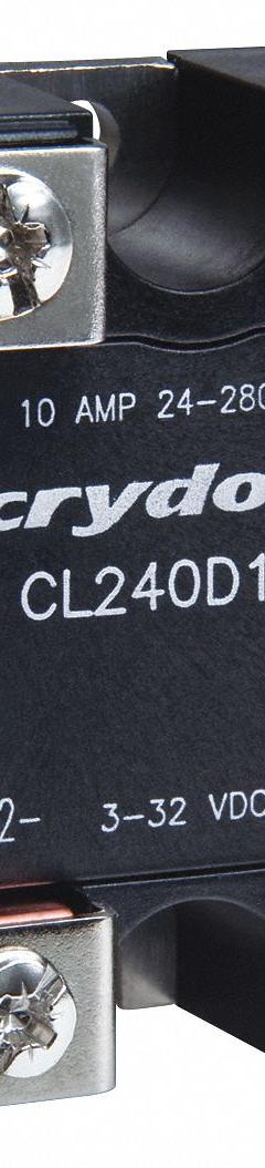 CRYDOM Solid State Relay: Surface Mounted, 5 A Max Output Current, Triac, AC Output (MPN CL240A05R). Key specifications — Brand: CRYDOM; Current Type: AC; Electrical Connection: Screw Clamp; Finger Safe: No; Maximum Output Current without Heat Sink: 2.9 A; Mounting Style: Panel; Output Voltage: 24 to 280V AC; Switch Configuration: Form A.