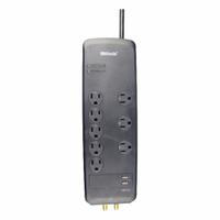WOODS Surge Protector: 8 Outlets, 6 ft Cord Lg, 3,540 J Rated Energy, 15 A Current, Black, 5-15P (MPN 41629). Key specifications — Brand: WOODS; Mounting Style: Keyhole.