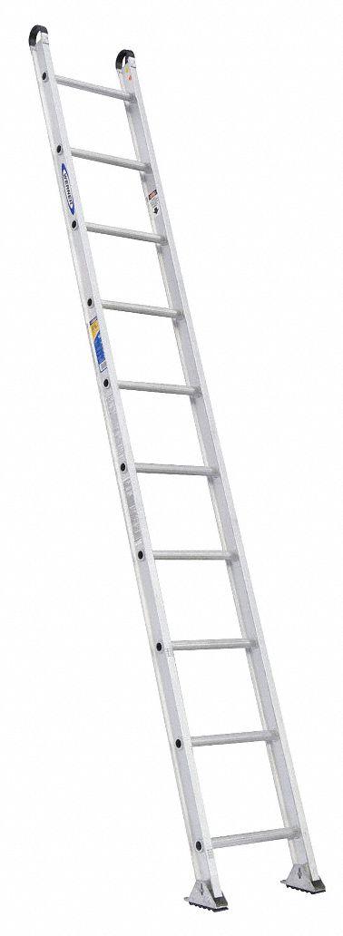 WERNER Straight Ladder: 10 ft Ladder Size, Aluminum, 375 lb Load Capacity, 20 lb Wt - Lightweight Aluminum Straight Ladders