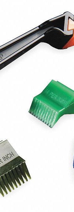 DIVERSITECH Fin Comb Set: Multi-Head, Nylon, 13 to 20 Fins Per Inch, 6 Combs, Fixed Tooth Spacing (MPN T-101). Key specifications — Includes: (6) Heads (8, 9, 10, 11, 12, 14); Tooth Spacing: Fixed; Brand: DIVERSITECH; Color: Blue; Head Type: Multi-Head.