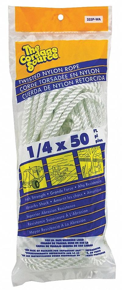 APPROVED VENDOR General Purpose Utility Rope: Twisted, 1/4 in Dia, 235 lb Working Load Limit - Shock-Absorbing Rope