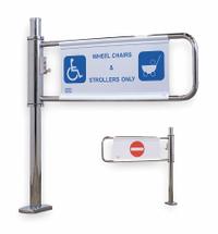 TURNSTILE Lockable Gate: 2-Way, Mechanical, Right Hand, 38 1/2 in Overall Ht, Mirror Chrome Finish (MPN 2032-M-EN). Key specifications — Operation: Mechanical; Operation Orientation: Right Hand; Finish: Mirror Chrome; Exit Style: Locking; Brand: TURNSTILE.