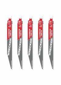 MILWAUKEE Reciprocating Saw Blade: 6 Teeth per Inch, 9 in Blade Lg, 0.05 in Blade Thick, 5 PK (MPN 48-00-5542). Key specifications — attr1109198: 6; attr1109200: Rigid for Straight Cuts; attr1109201: Tapered; attr1109209: MILWAUKEE.